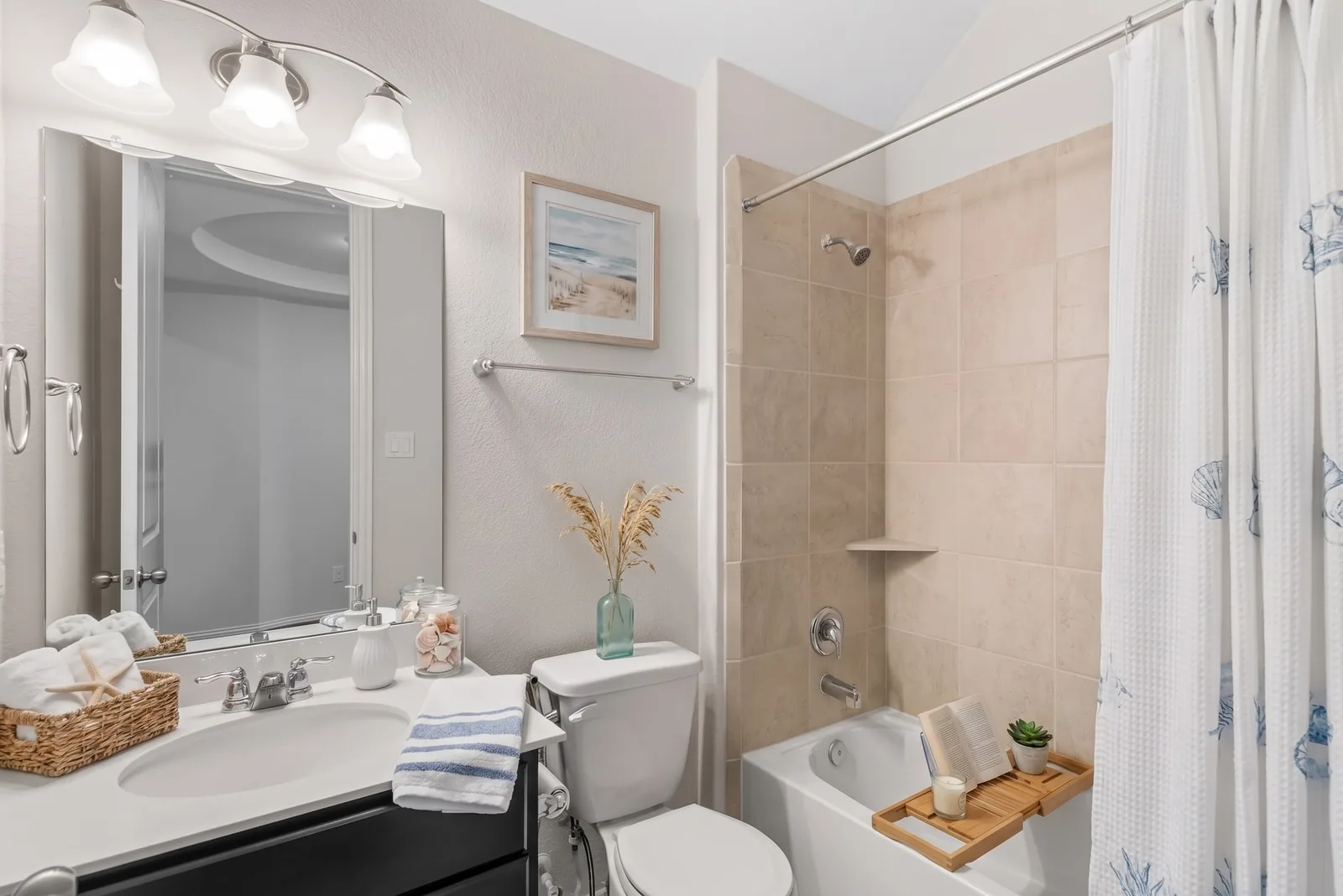 Bathroom, virtually staged in a Coastal style by AI
