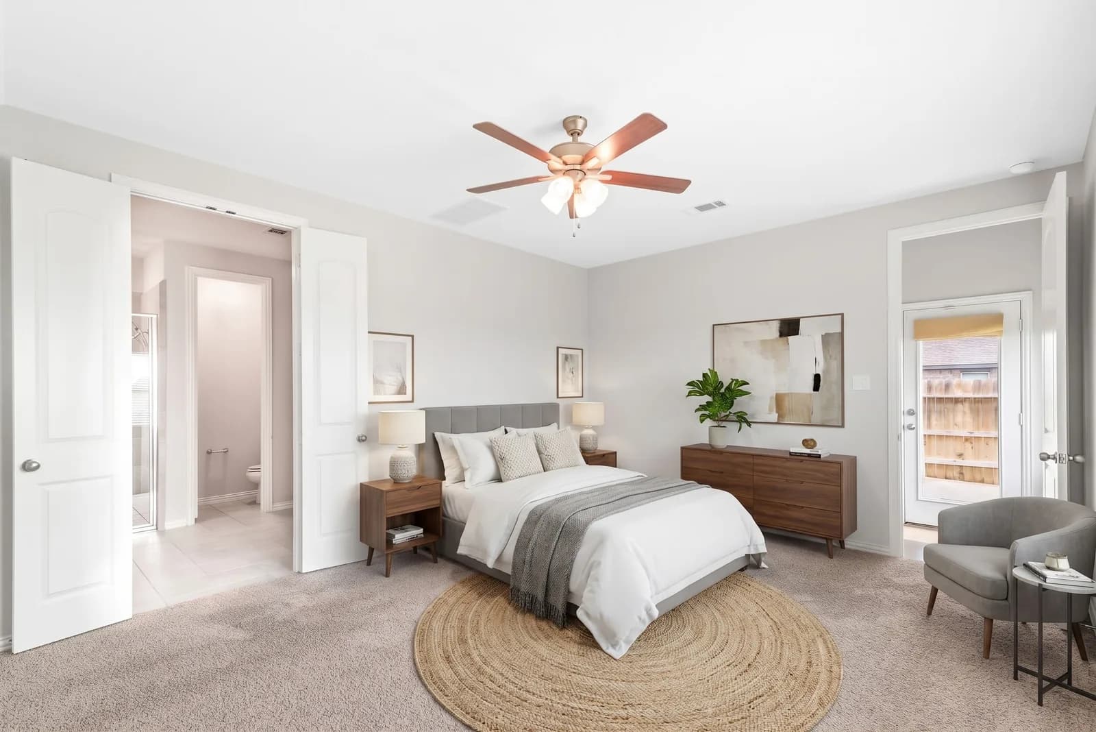 Primary bedroom, virtually staged in a Modern style by AI
