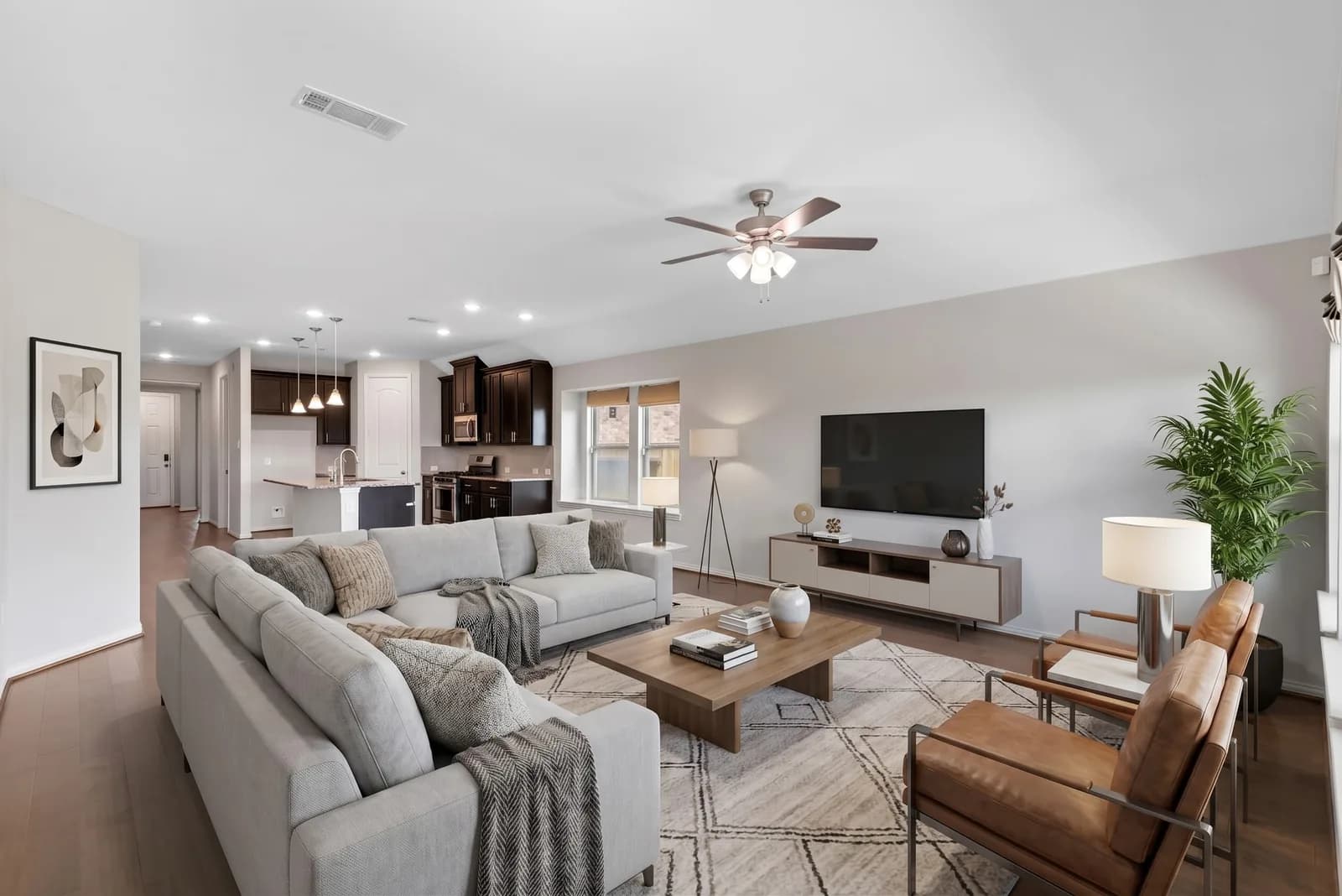 Living room, virtually staged in a Modern style by AI